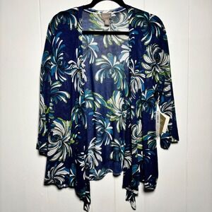 Chico's Yelena Convertible Cardigan Kyoto Indigo Floral Swirl Size 3 XL 16